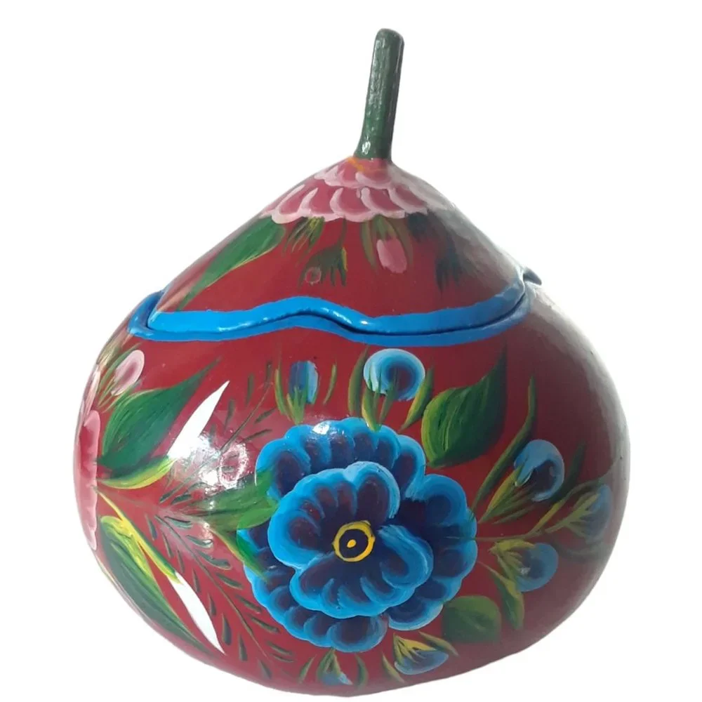 Hand painted Floral Gourd Trinket Jewelry Box with Lid
